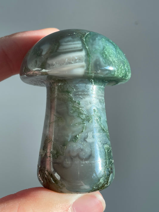 Moss Agate Mushroom Carving F