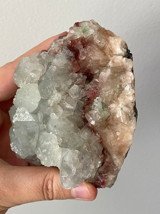 Apophyllite With Green & Red Chalcedony on Stilbite B