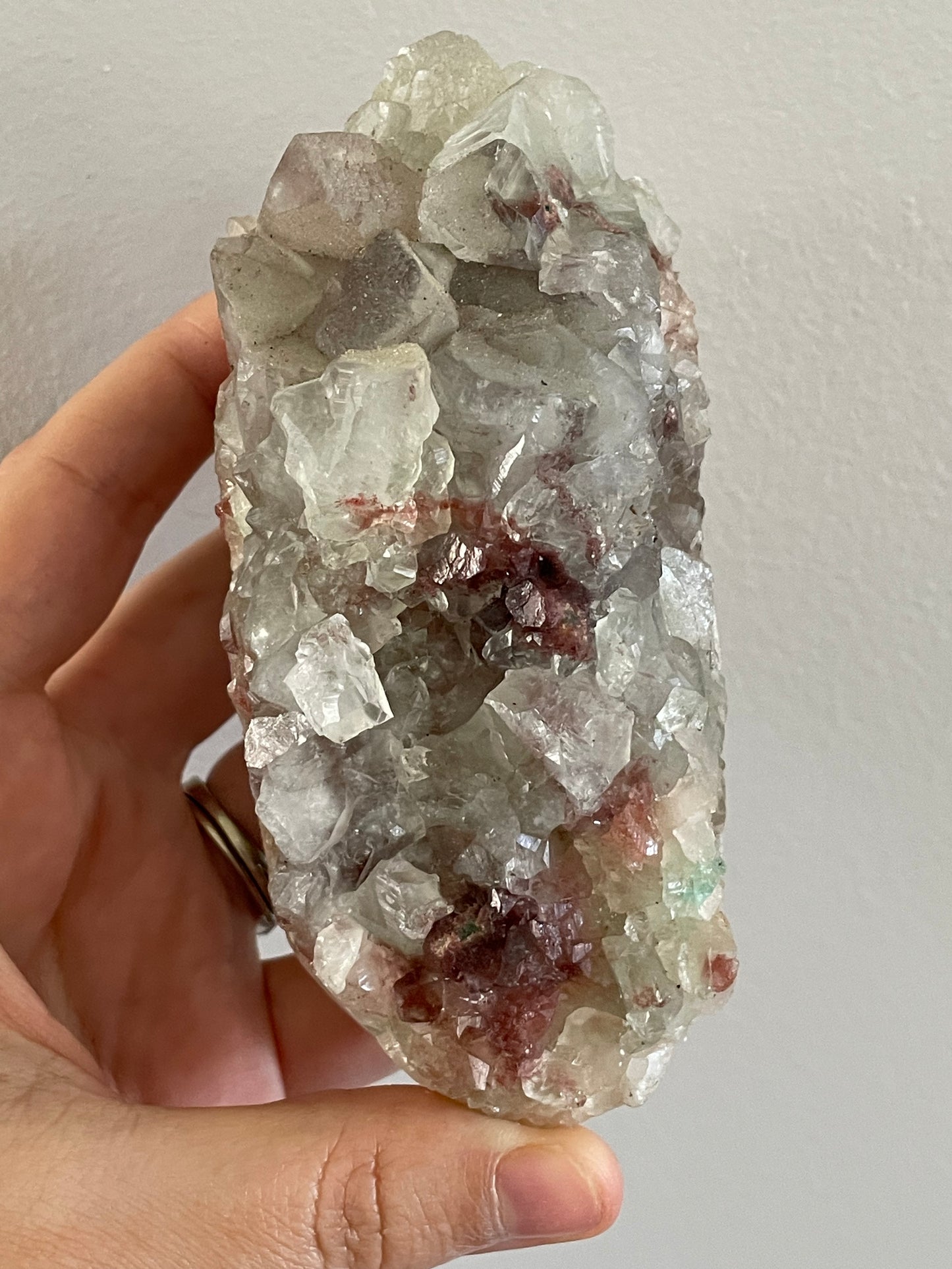 Apophyllite With Green & Red Chalcedony on Stilbite A