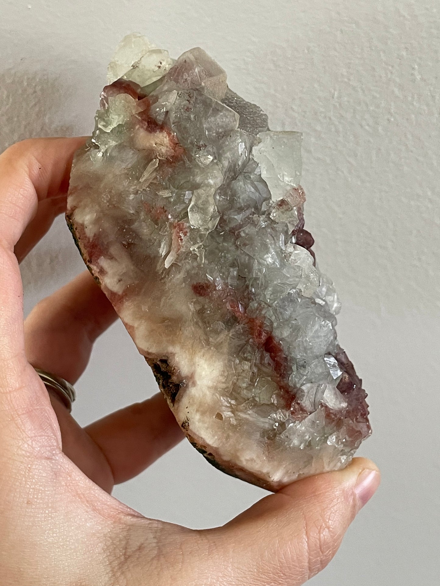 Apophyllite With Green & Red Chalcedony on Stilbite A