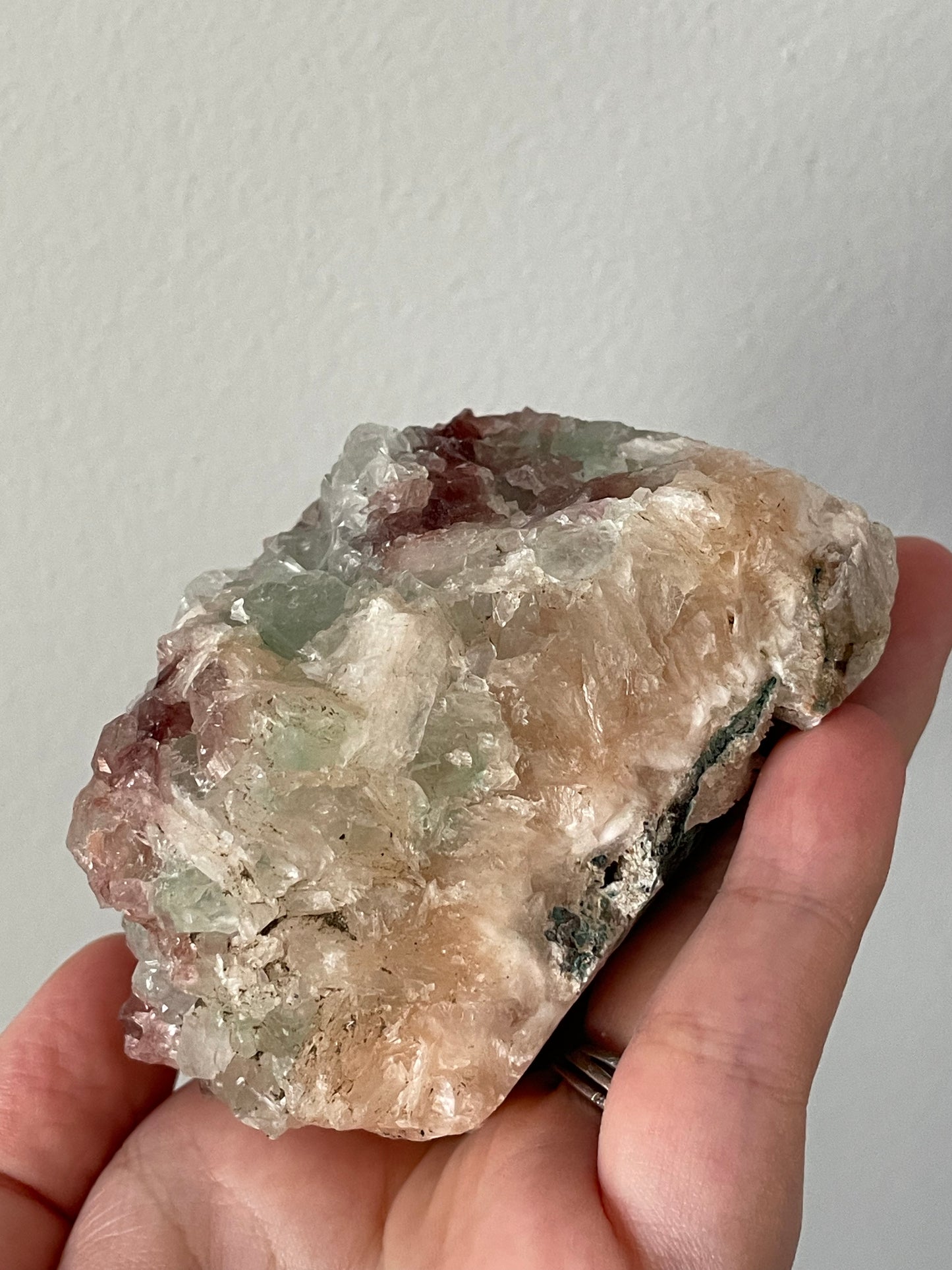 Apophyllite With Green & Red Chalcedony on Stilbite C