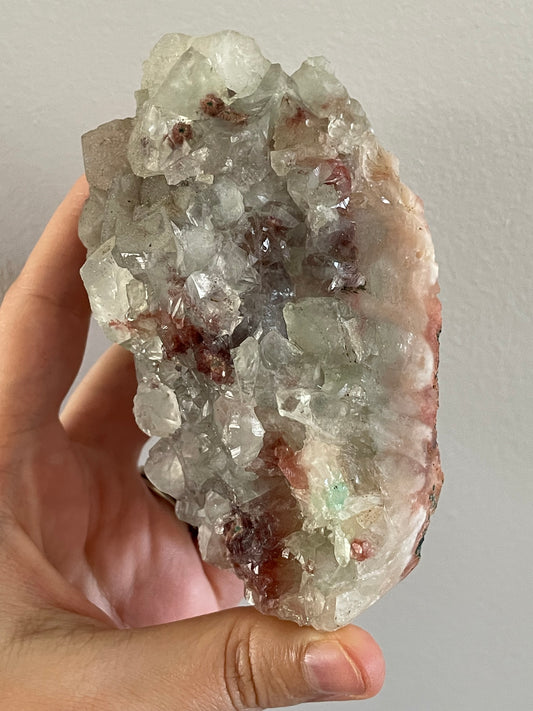 Apophyllite With Green & Red Chalcedony on Stilbite A