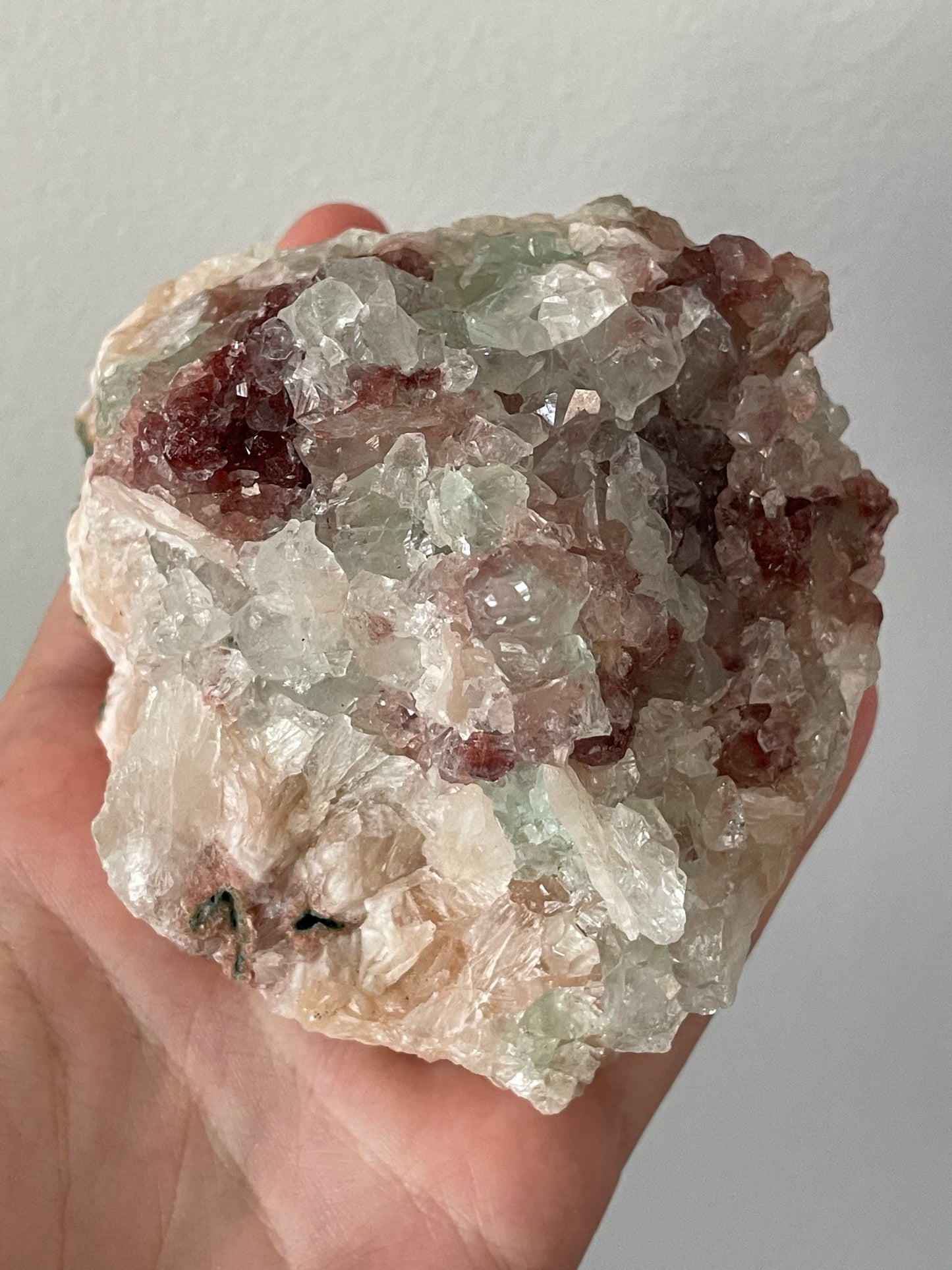 Apophyllite With Green & Red Chalcedony on Stilbite C