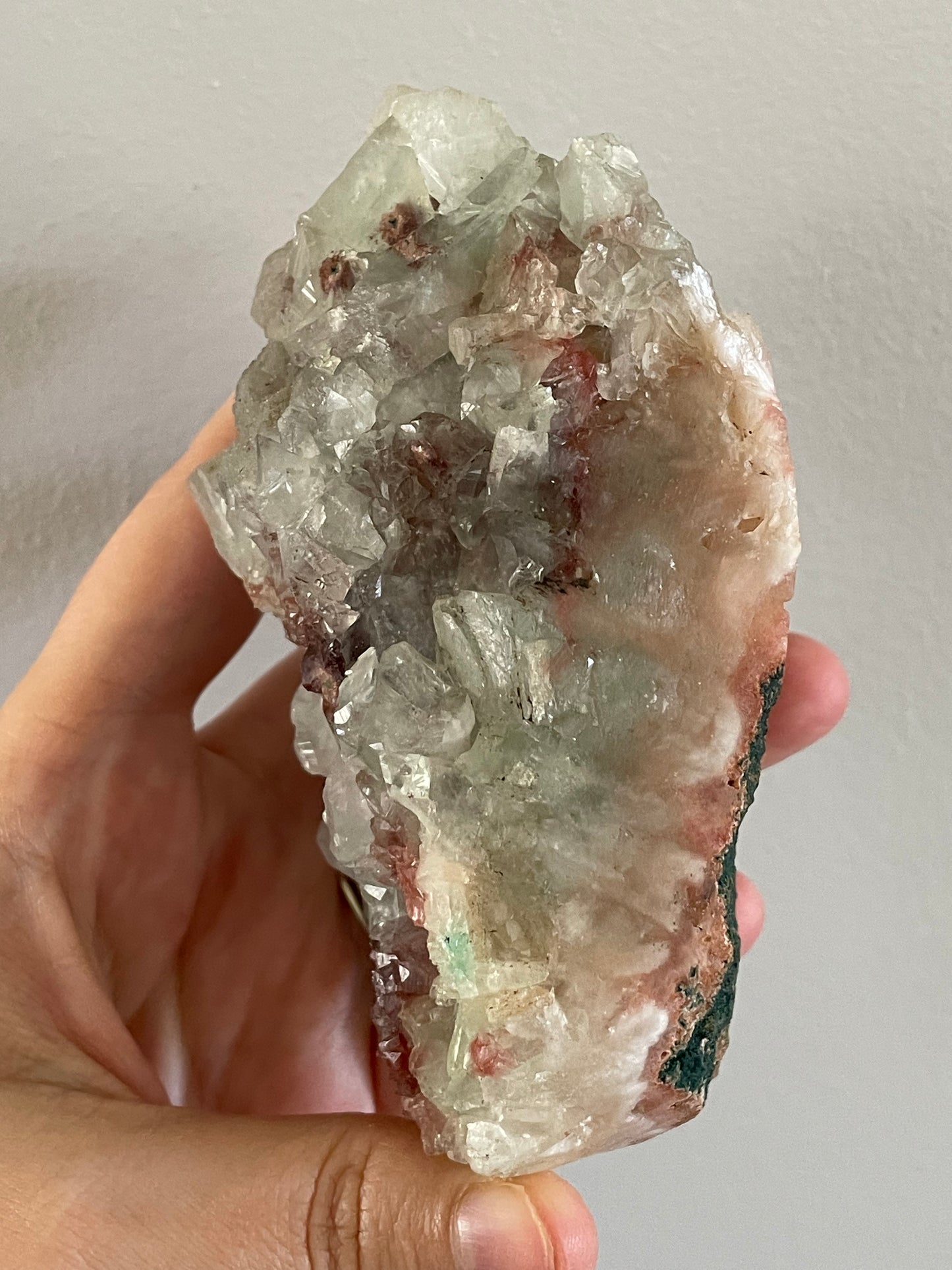 Apophyllite With Green & Red Chalcedony on Stilbite A