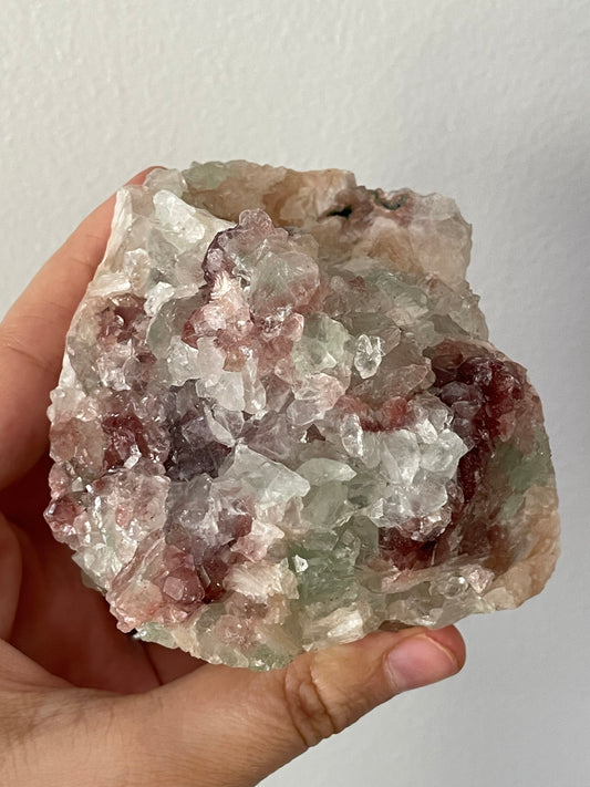 Apophyllite With Green & Red Chalcedony on Stilbite C