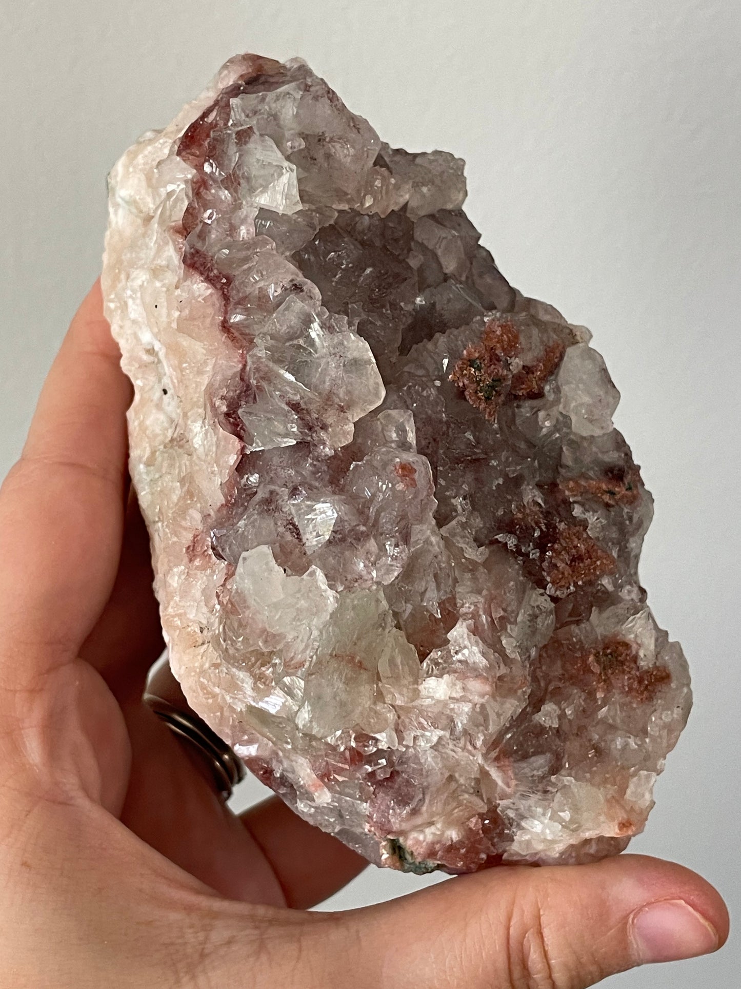 Apophyllite With Green & Red Chalcedony on Stilbite E